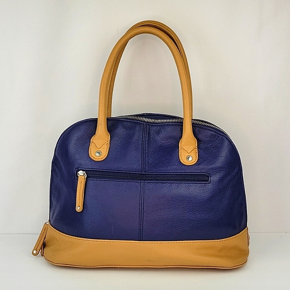 Tignanello Pebbled Leather Color Block Shoulder Bag Navy & Tan - Picture 2 of 16